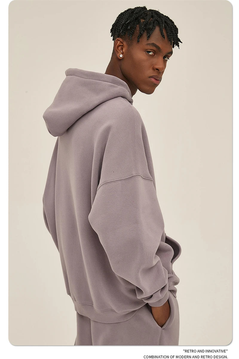Thick 350gsm Fleece Hooded Hoodies For Men Unisex Winter Oversized Loose Basic Solid Sweatshirts Pullovers Coats HY0631