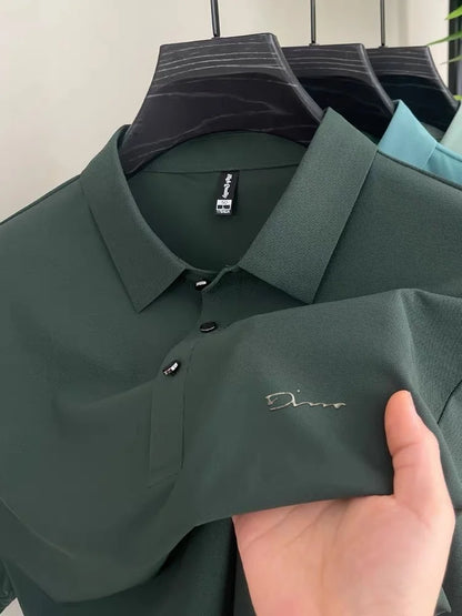 Summer new high-quality ice silk fabric comfortable polo shirt fashionable high-end mens exquisite badge breathable short sleeve