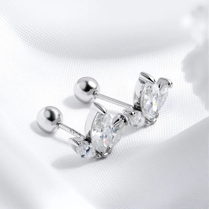 Marquise Cut 3 Gems All Moissanite Stud Earrings for Women Sparkling Jewelry Lab Diamond Pure 925 Sterling Silver Earring