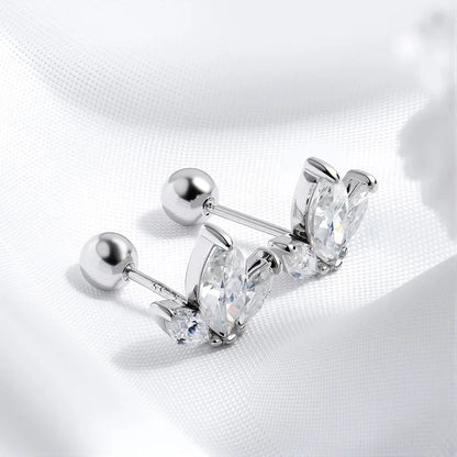 Marquise Cut 3 Gems All Moissanite Stud Earrings for Women Sparkling Jewelry Lab Diamond Pure 925 Sterling Silver Earring