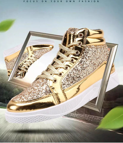 Man High Top Sneakers Luxury Glitter Men Ankle Boots Fashion Non-slip Casual Shoes High Quality Hip Hop Men Boots 2024