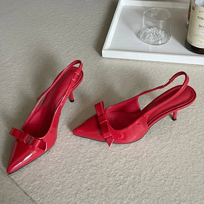 Big Size 43 Butterfly-knot Slingbacks Women Pumps Elegant Pointed Toe Thin Heels Shoes Sexy Banquet Zapatos De Mujer