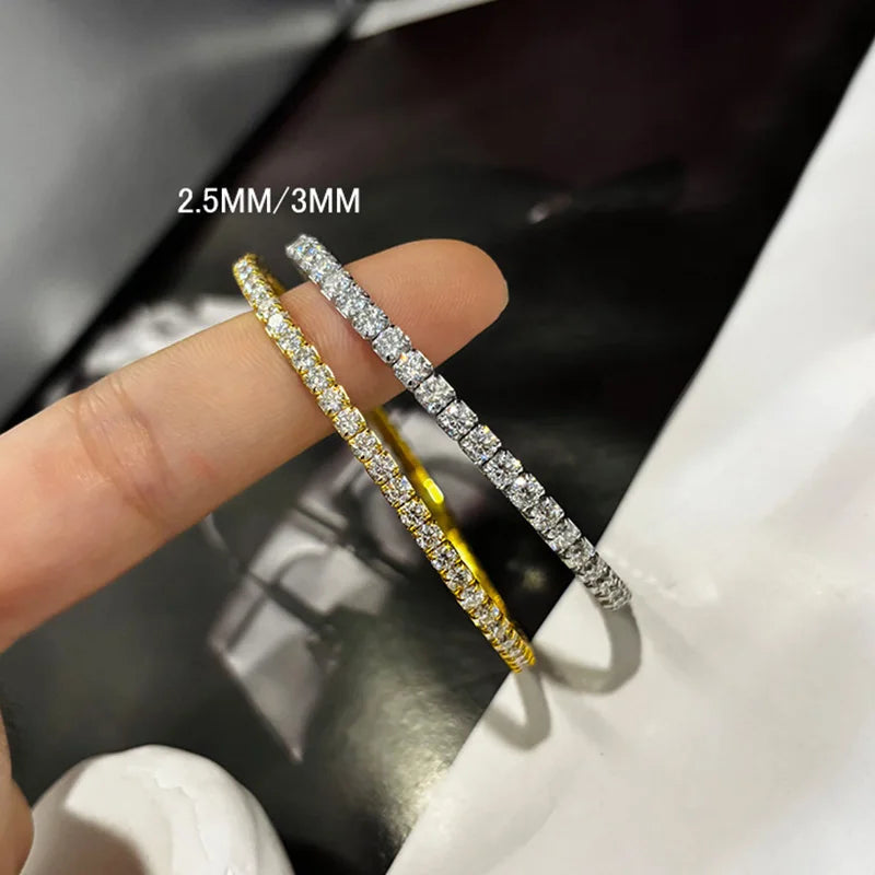 Elastic 2.5mm 3mm Full D Color Moissanite Tennis Bracelet Bangle for Women 925 Silver Pass Diamond Test Hand Link Bracelets