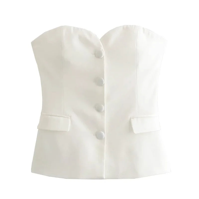 Top Women's 2024 Summer Tanks&Camis Elegant Tube Top Ladies Fashion Casual White Black Sleeveless Backless Corset Tops