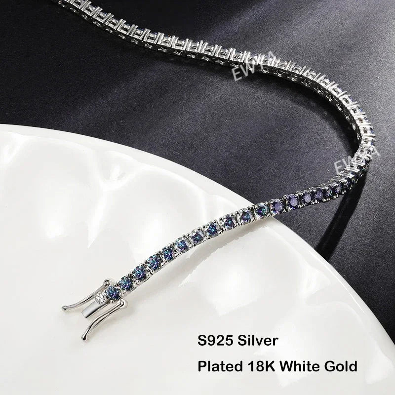 Luxury 3/4/5MM Full Blue Green Moissanite Tennis Bracelet for Men Women S925 Red Pass Diamond Test Bracelets Wholesale Gift