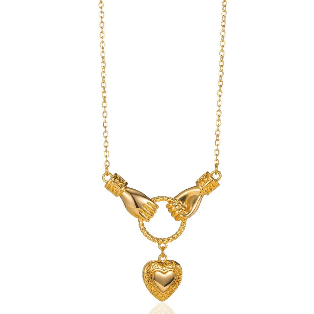 Stainless Steel Love Heart Pendant Necklace For Women Fashion Gold Color Flower Necklace Couple Aesthetic Jewelry Accessories