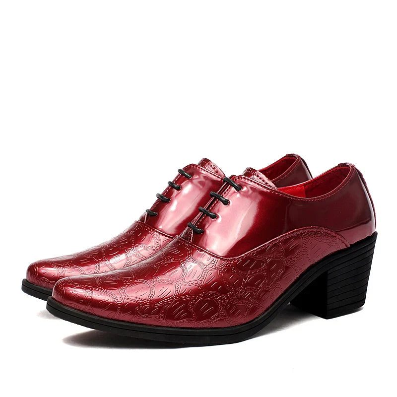 Red High Heels Shoes Man Dress Shoes Luxury Elegant Men's Leather Shoes Big Size 38-46 Pointed Toe Italian Wedding Shoes For Man