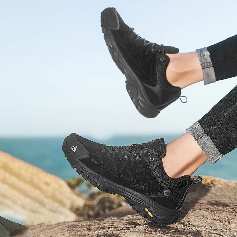 Sapatos Masculinos de Couro HIKEUP para Homens Tênis Casuais Moda Impermeável Inverno Luxo Grife Botas de Trabalho Masculinas Tênis Antiderrapantes