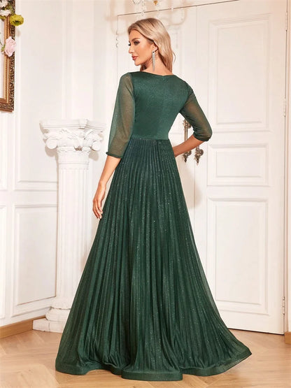 Luxury Long Sleeve Formal Evening Dress Deep V-Neck Floor-Length Gown Women 2024 Chiffon A-line Prom Cocktail Dress