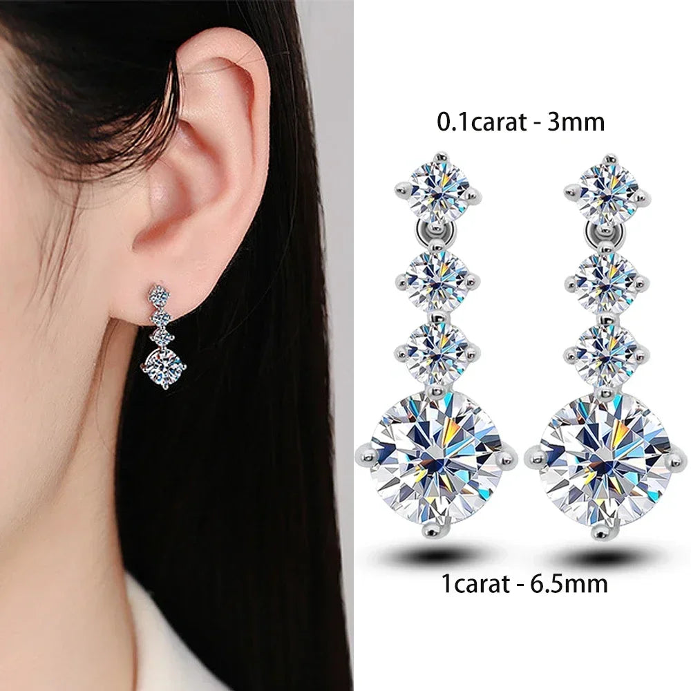 Long Tassel Full Moissanite Dangle Earrings with Certificates 6CT D Color Lab Diamond Earring 925 Silver Fine Jewelry for Women