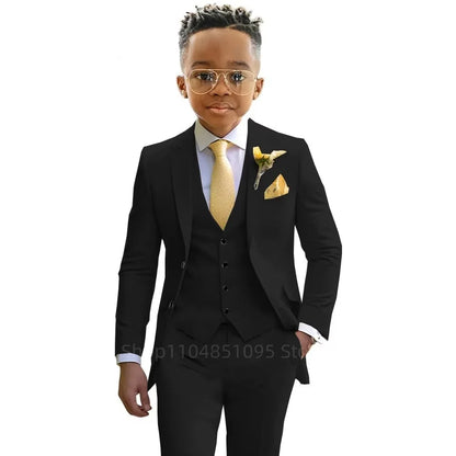 Stylish Boys Suit Wedding Tuxedo Solid Peak Lapel Jacket Vest Pants Party Prom 3 Piece Set Kids Formal Outfit 2-18 Years Old