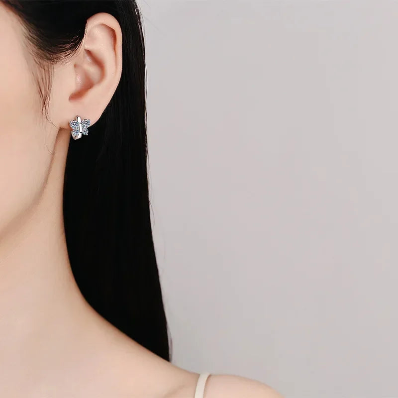 Real 1.6cttw D Color Full Moissanite Hoop Earrings for Women Girls S925 Silver Earring Party Small Ear Buckle Wholesale