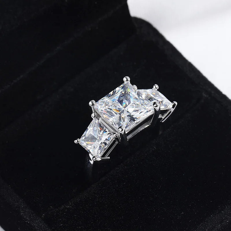 Princess Cut 3 Gems Moissanite Wedding Rings for Women Couple Jewelry Girl's Birthday Gift Lab Diamond Band Pure S925