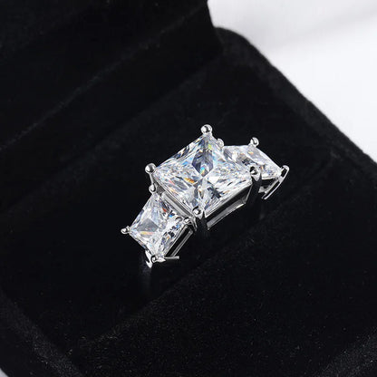 Princess Cut 3 Gems Moissanite Wedding Rings for Women Couple Jewelry Girl's Birthday Gift Lab Diamond Band Pure S925