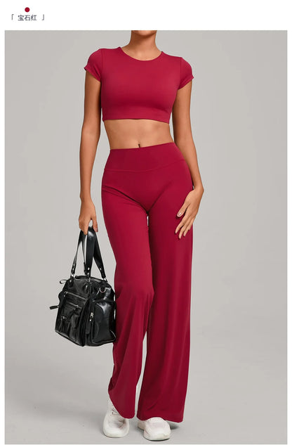 Tight-Fitting Backless Yoga Quick-Drying Straight-Leg Pants Sports Fitness Running Two-Piece Set for Women Gym Workout Yoga Suit