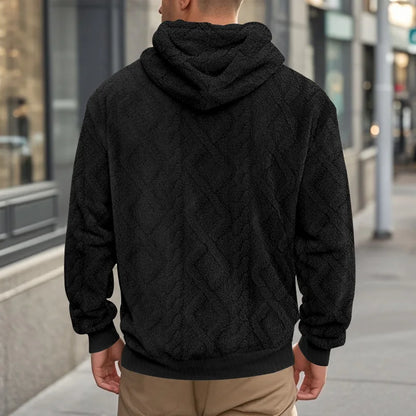Autumn and winter leisure men's high street jacquard double-sided velvet hooded sports trend pullover sweater jacket