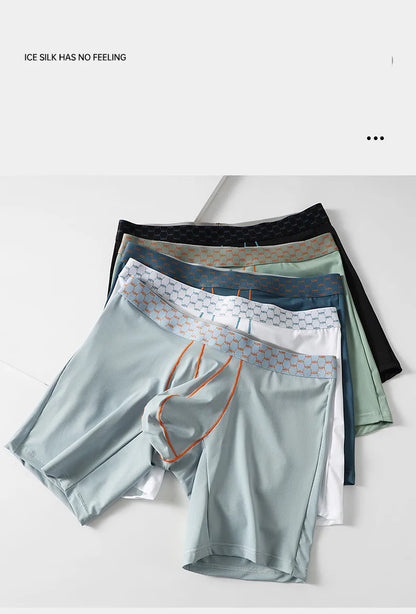 Mens Underwear Ice Silk Boxer Shorts Homme Ropa Breathable U Convex Pouch Panites Man Nylon Middle Waist Underpant Cueca M-XXL