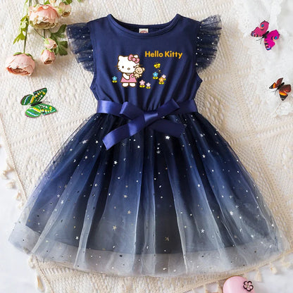 Girls Sequin Tutu Dress with Bow Flutter Sleeves Summer Princess Party Outfit for Toddler Kids 2-6 Years