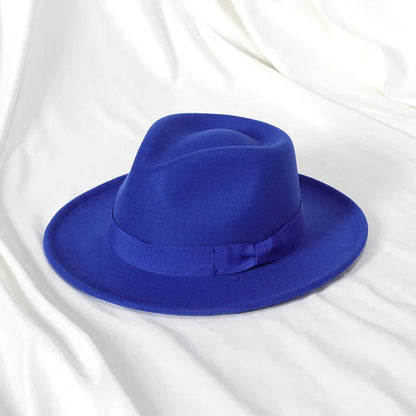 2022 New Fashion Men Fedoras Hat Women's Jazz Hat with Bow Tie Elegant Spring Black Woolen Blend Cap Outdoor Casual Felt Hat