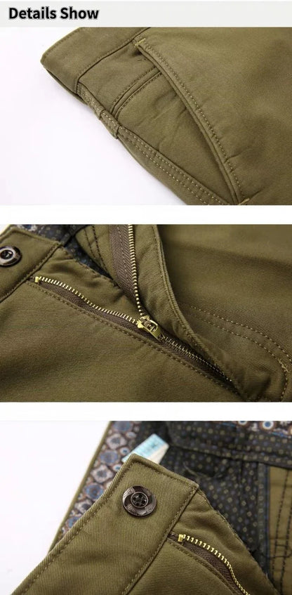 Men's 100% Cotton Summer Thin Pant Autumn Thick Classic Solid Casual Bland High Waist Trousers Business Office Cargo Pants Cheap