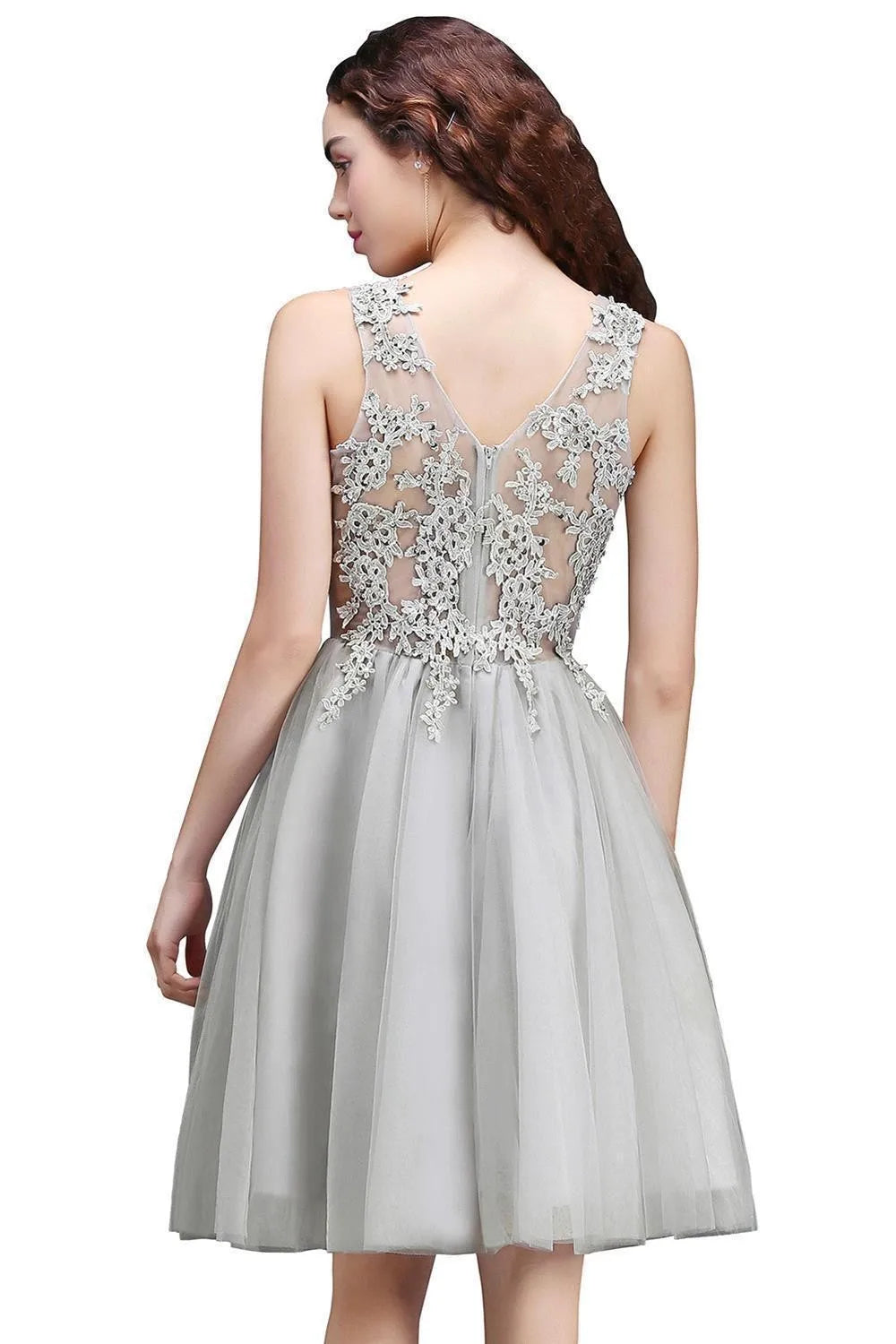 Dusty Pink A Line Short Cocktail Dreses Tulle Appliques Scoop Neck Graduation Homecoming Evening Formal Prom Party Gown Vestido