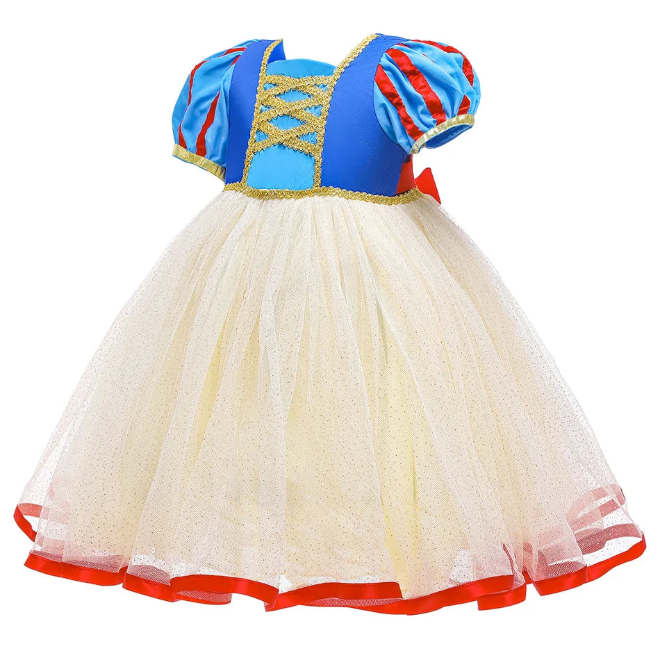 Summer Snow White Dress for Girls Breathable Puffed-Sleeve Tulle Princess Dress Snow White Themed Party Gown Halloween Costume
