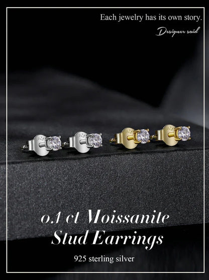 U Moissanite Earrings Shinning 4 Prongs Ear Stud 925 Sterling Silver D Color for Women Wedding Anniversary Fine Jewelry