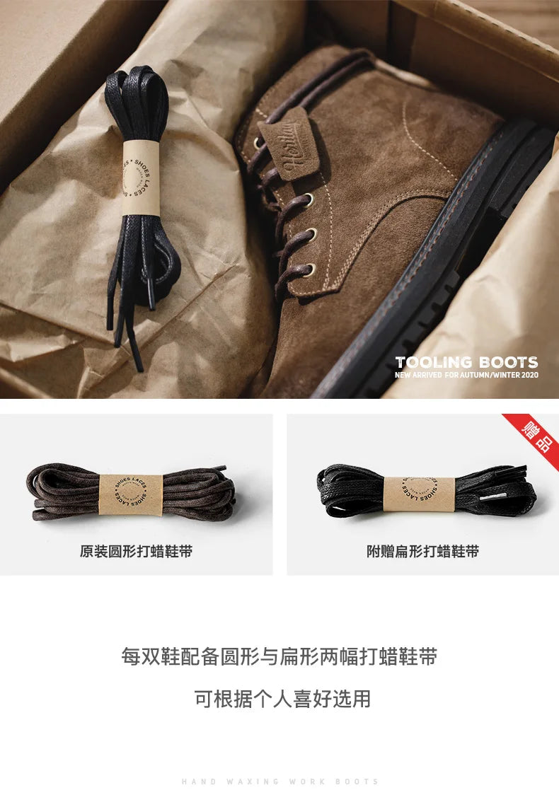 Men's Vintage Split Suede Boots Brown High-Top Work Boots Lace-Up Desert Ankle Rugged Sole Boots Outdoor Winter Fall Shoes