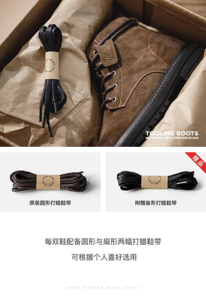 Men's Vintage Split Suede Boots Brown High-Top Work Boots Lace-Up Desert Ankle Rugged Sole Boots Outdoor Winter Fall Shoes