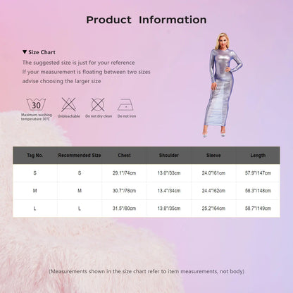 Womens Shiny Metallic Sheer Long Dress See Through Long Sleeve Bodycon Maxi Dress Cover Ups Rave Party Night Club Wear Underwear