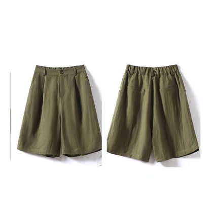 Cotton and Linen Shorts for Women Summer 2025 Loose High Waisted Wide Leg Pants Casual Versatile Solid Retro Straight Shorts