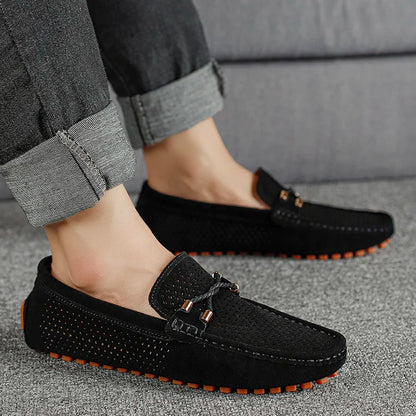 Mens Casual Shoes Genuine Leather Man Loafers Slip on Flats Lightweight Mens Driving Shoes Lazy Shoes