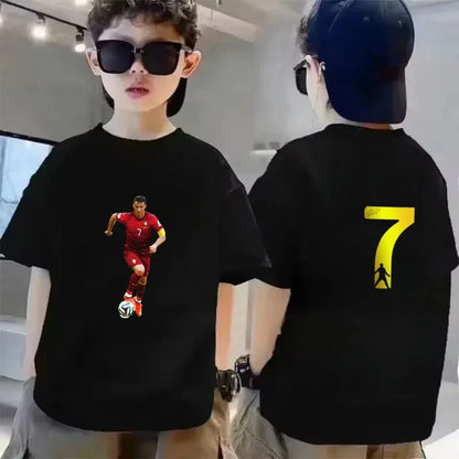 Children Football Player Player No. 7 Print Clothing Short-sleeved T-shirt+Shorts Boys Girls Toddler 3-12Yrs Sports Set Summer