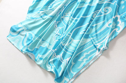 Fashion 2024 Spring Summer New Style Bohemia Casual Dresses O-Neck Batwing Sleeve Striped Printed Irregularity Loose Dress