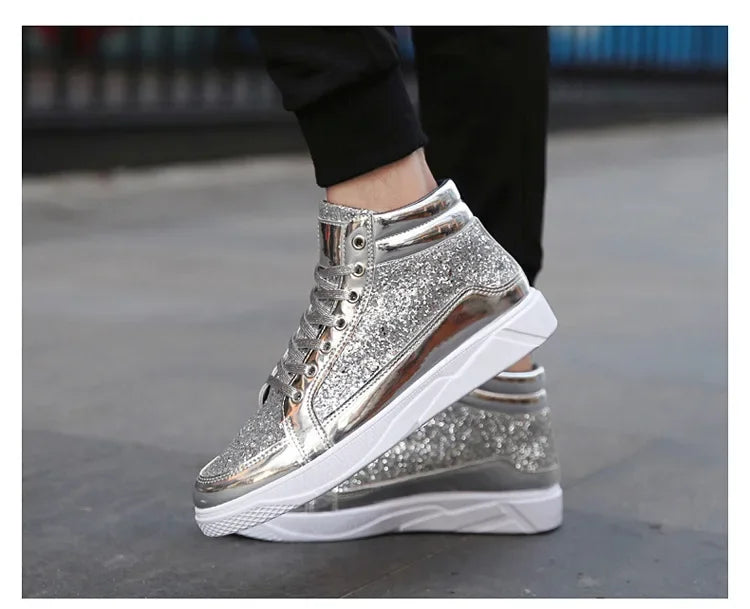 Man High Top Sneakers Luxury Glitter Men Ankle Boots Fashion Non-slip Casual Shoes High Quality Hip Hop Men Boots 2024