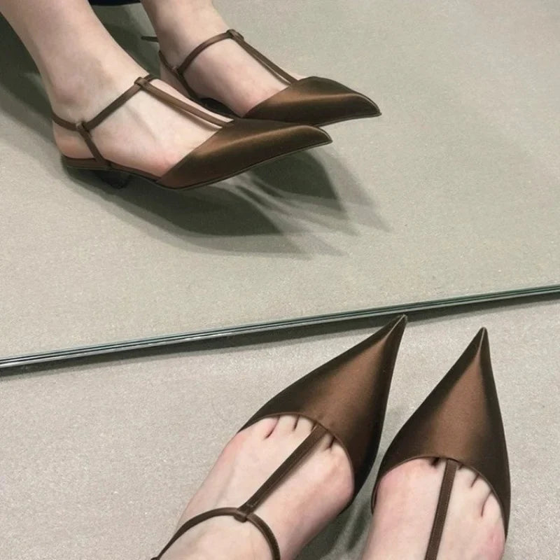 Sapatos Femininos de Salto Alto, Novos Sapatos Sexy de Salto Grosso com Bico Fino e Tira Traseira para Mulheres, Sandálias de Salto Alto para Vestidos de Festa