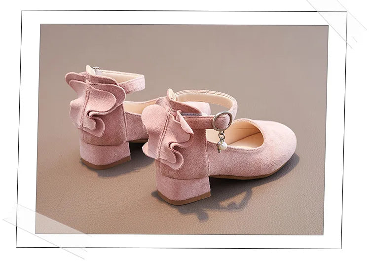 Little Girls Leather Shoes High Heel Baby Girls Party Shoes Bowknot Kid High Heel Shoes for 2023 Spring Princess Pink Shoes PU