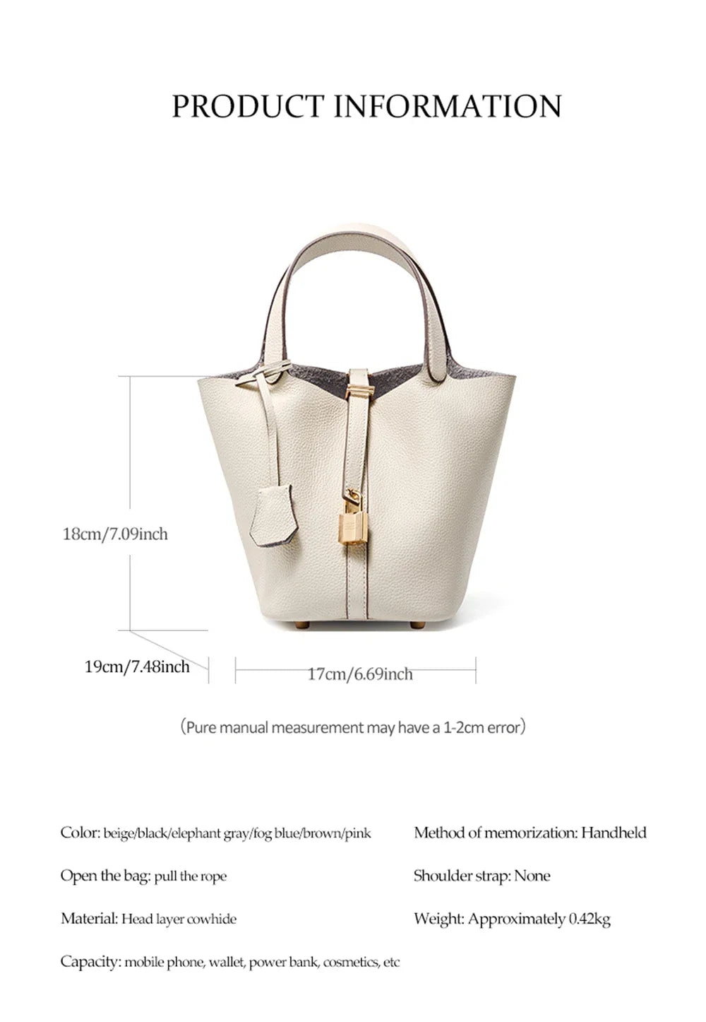 2025 Casual Fashion Female Genuine Leather Bucket Bag Luxury Handbag High-End Tote Bag Woman Cow Leather Mommy Bag & Metal Lock