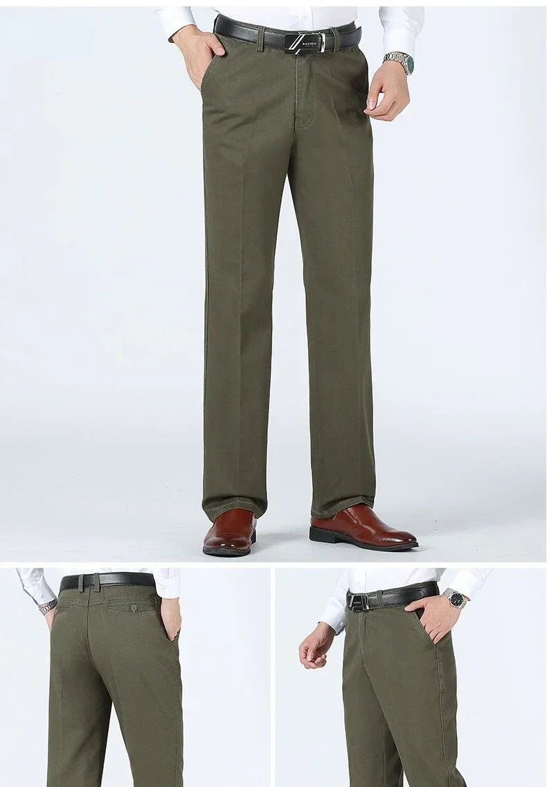Men's Classic 100% Cotton Summer Thin Pant Autumn Thick Casual Bland High Waist Trousers Business Office Cargo Pants GOZBKF
