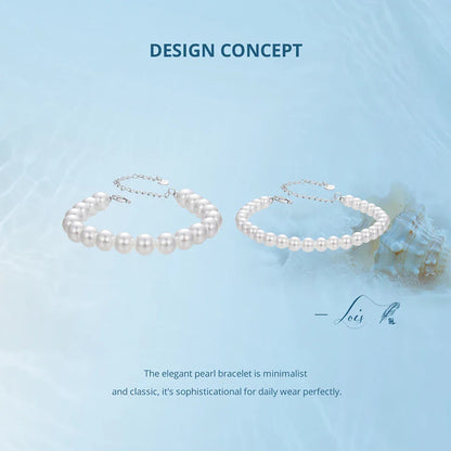 White Pearl Bracelets for Women, 925 Silver Adjustable Clasp Chain Faux Pearl Beaded Bracelets Bridal Wedding Jewelry
