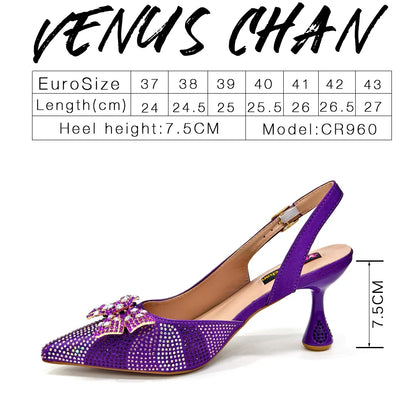 Ladies Shoes And Oval Bag High Heels And Purple Color Mini Bag