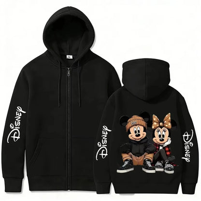 Unisex 2026 Spring Autumn Y2K Mickey Minnie Graphic Print Zip Up Hoodie Cotton Casual Streetwear Jacket Women Men Tops