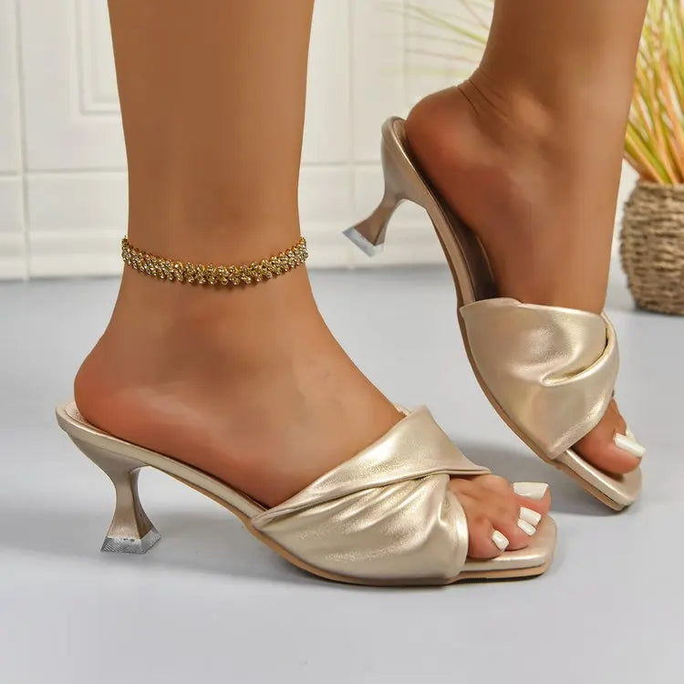 Plus Size Women's Slippers with Cross Strap and Thin Heel Fashionable Casual Sandals Independent Station Polyester Lining