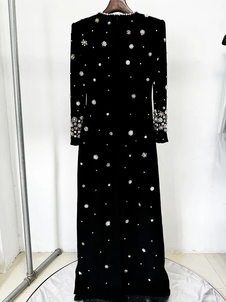 Fashion 2026 Designer Party Vestido Women's Formal Long Sleeve Luxurious Beaded Long Maxi Dress