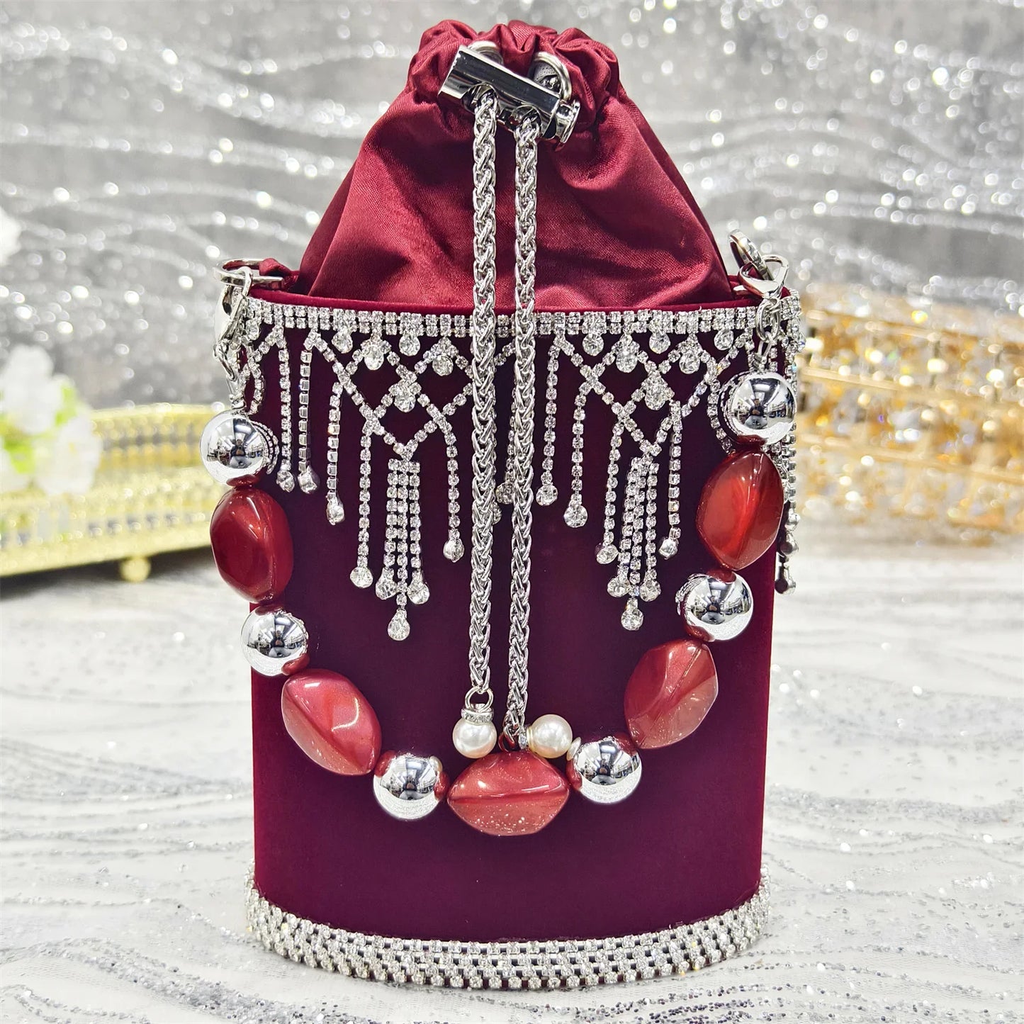 Pointed-Toe High Women Heels Shoes and Bags for Women Rhinestone Evening Party Elegant Luxury Handbag