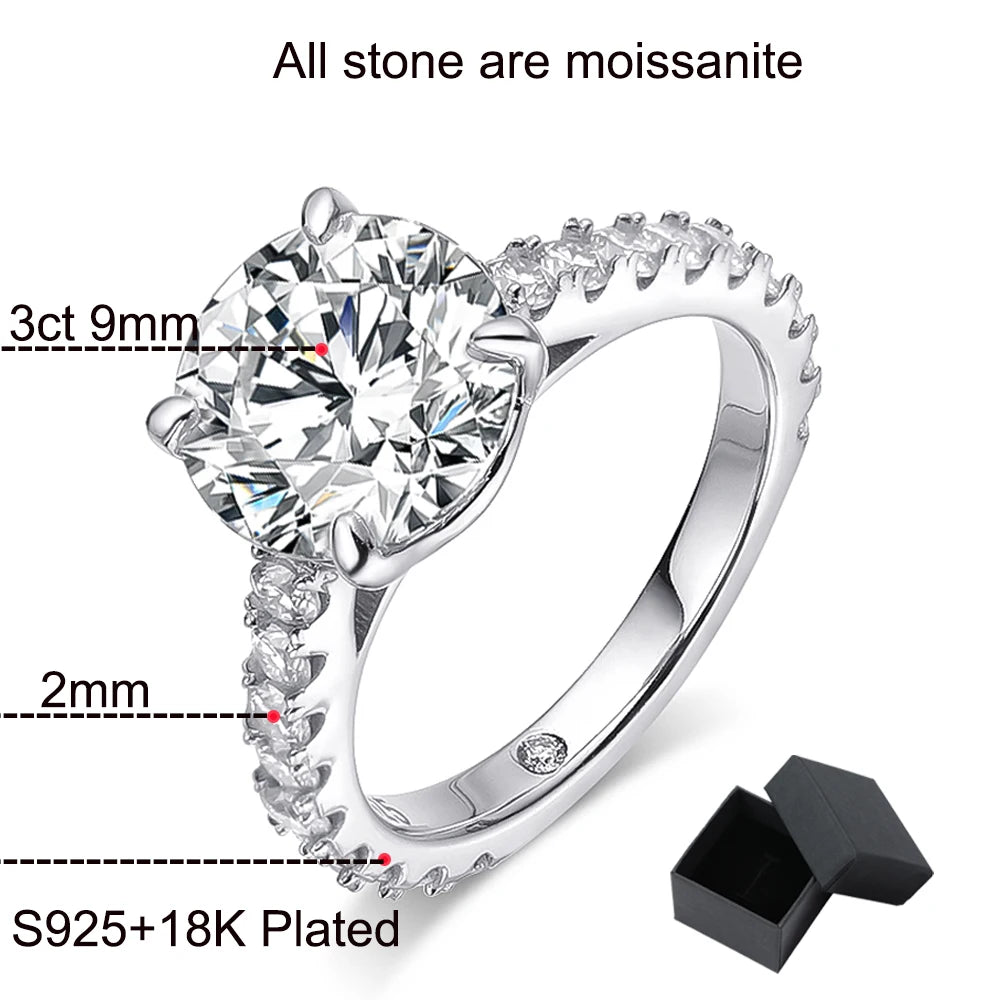 18k Plated 0.6-4.2CT All Moissanite Rings for Women Sparkly Luxury Wedding Diamond Band 100% 925 Sterling Silver Jewelry