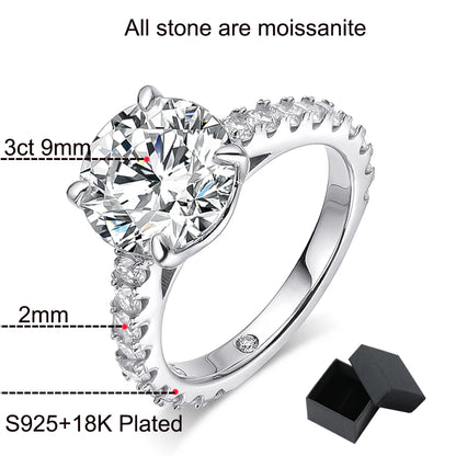 18k Plated 0.6-4.2CT All Moissanite Rings for Women Sparkly Luxury Wedding Diamond Band 100% 925 Sterling Silver Jewelry