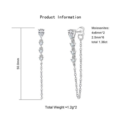 Pear Cut Moissanite Earrings for Women GRA Certified Diamond Pendant Tassel Earring Solid s925 Silver Dainty Ear Ring