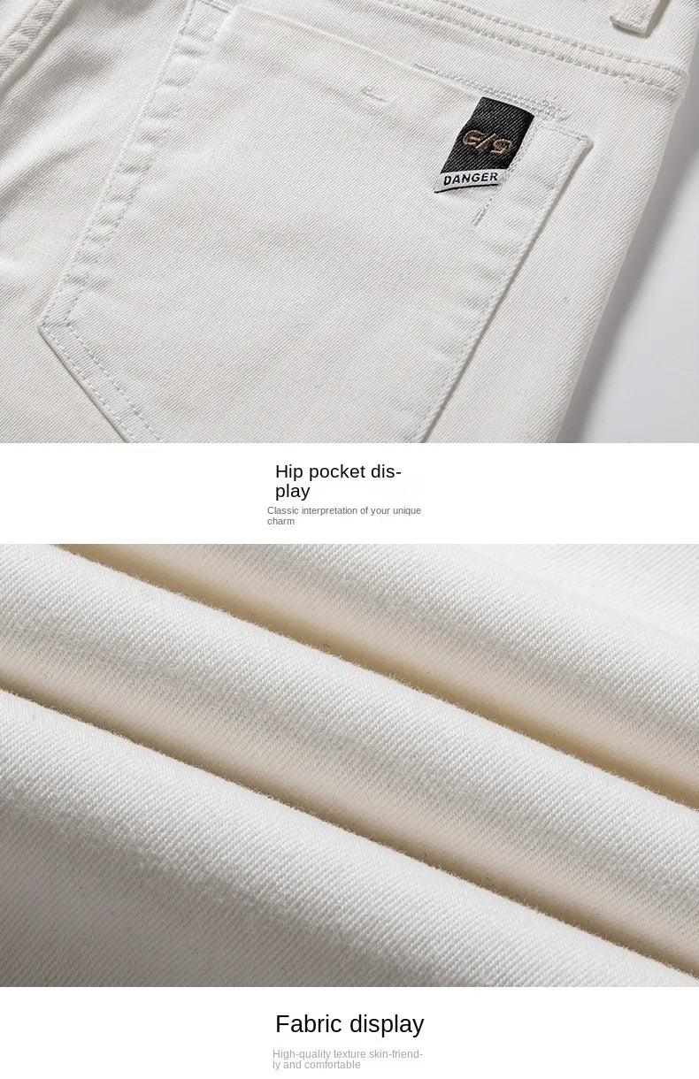2025 Men White Jeans Fashion Casual Classic Style Regular Straight  Fit Soft Trousers Male  Advanced Stretch Pants