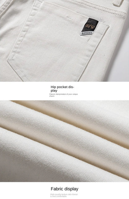 2025 Men White Jeans Fashion Casual Classic Style Regular Straight  Fit Soft Trousers Male  Advanced Stretch Pants